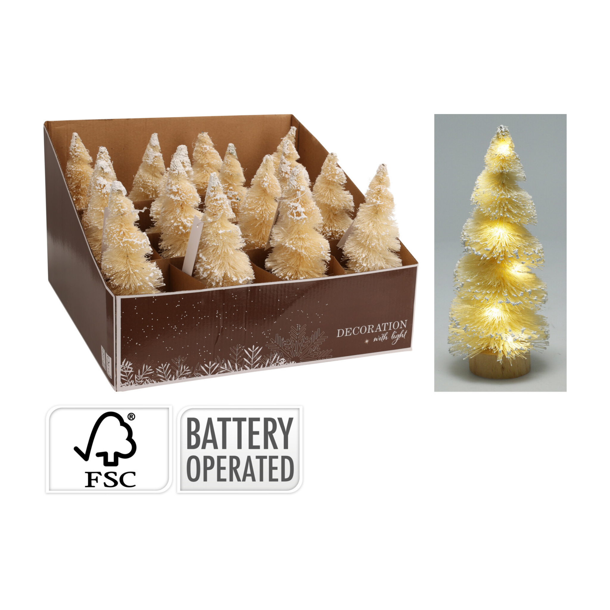 ARBOL DE NAVIDAD CREMA CON LUCES LED 20CM