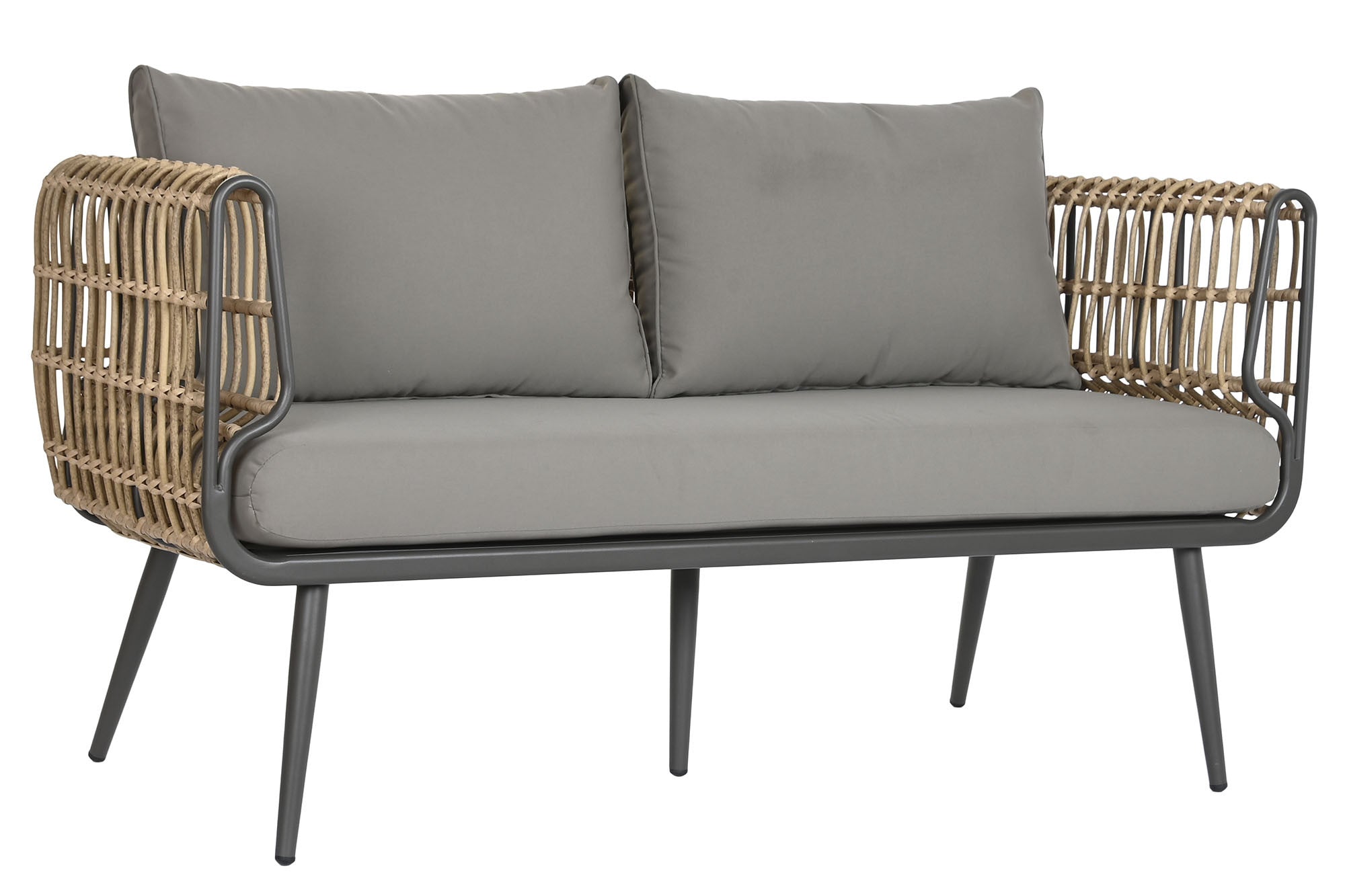 CONJUNTO SILLONES Y MESITAS RATAN GRIS
