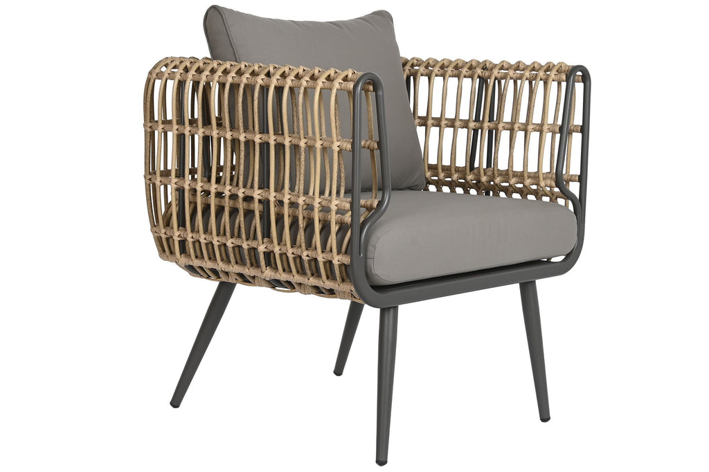 CONJUNTO SILLONES Y MESITAS RATAN GRIS