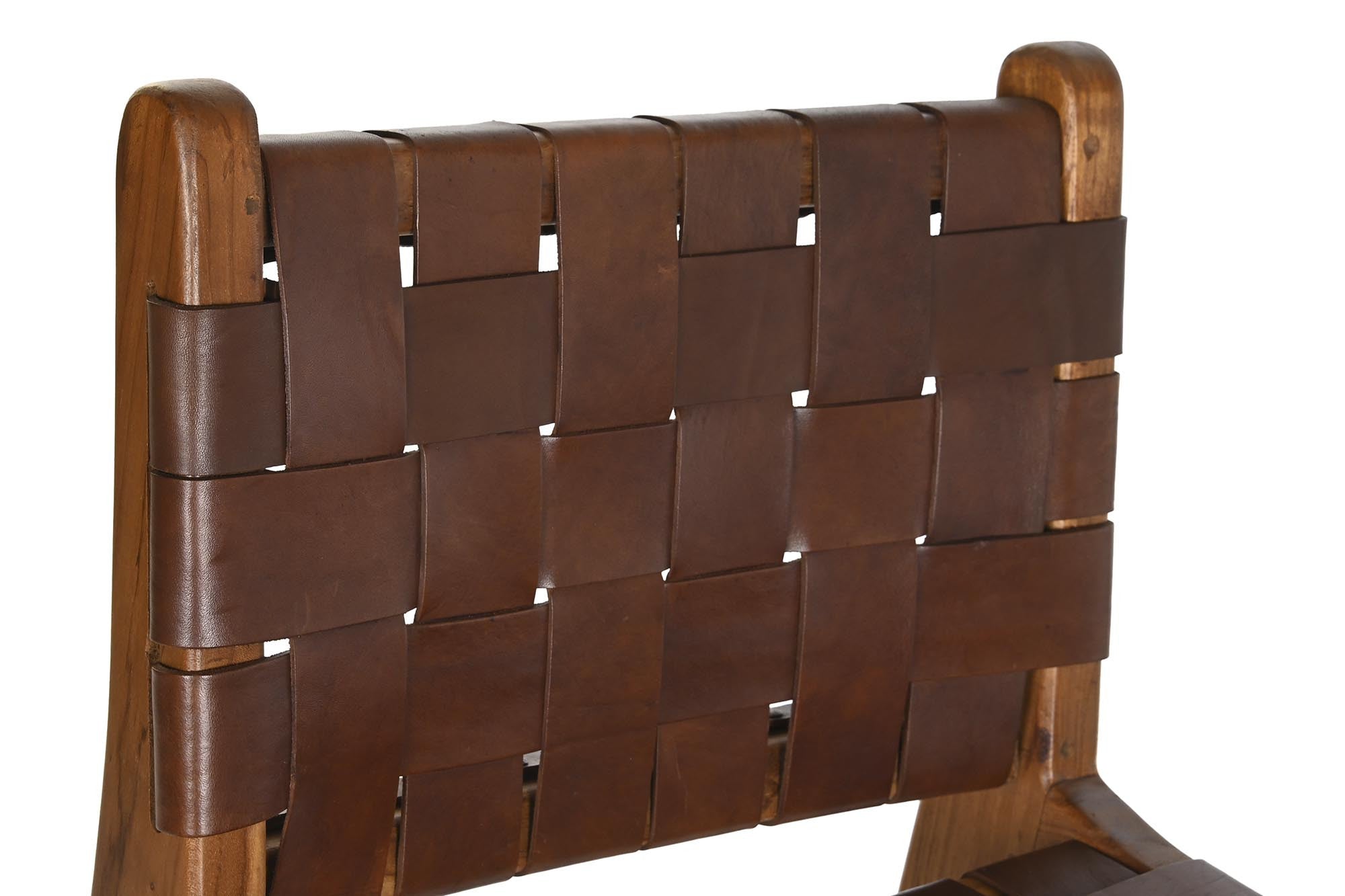 SET 2 TABURETES MADERA DE TECA Y PIEL MARRON