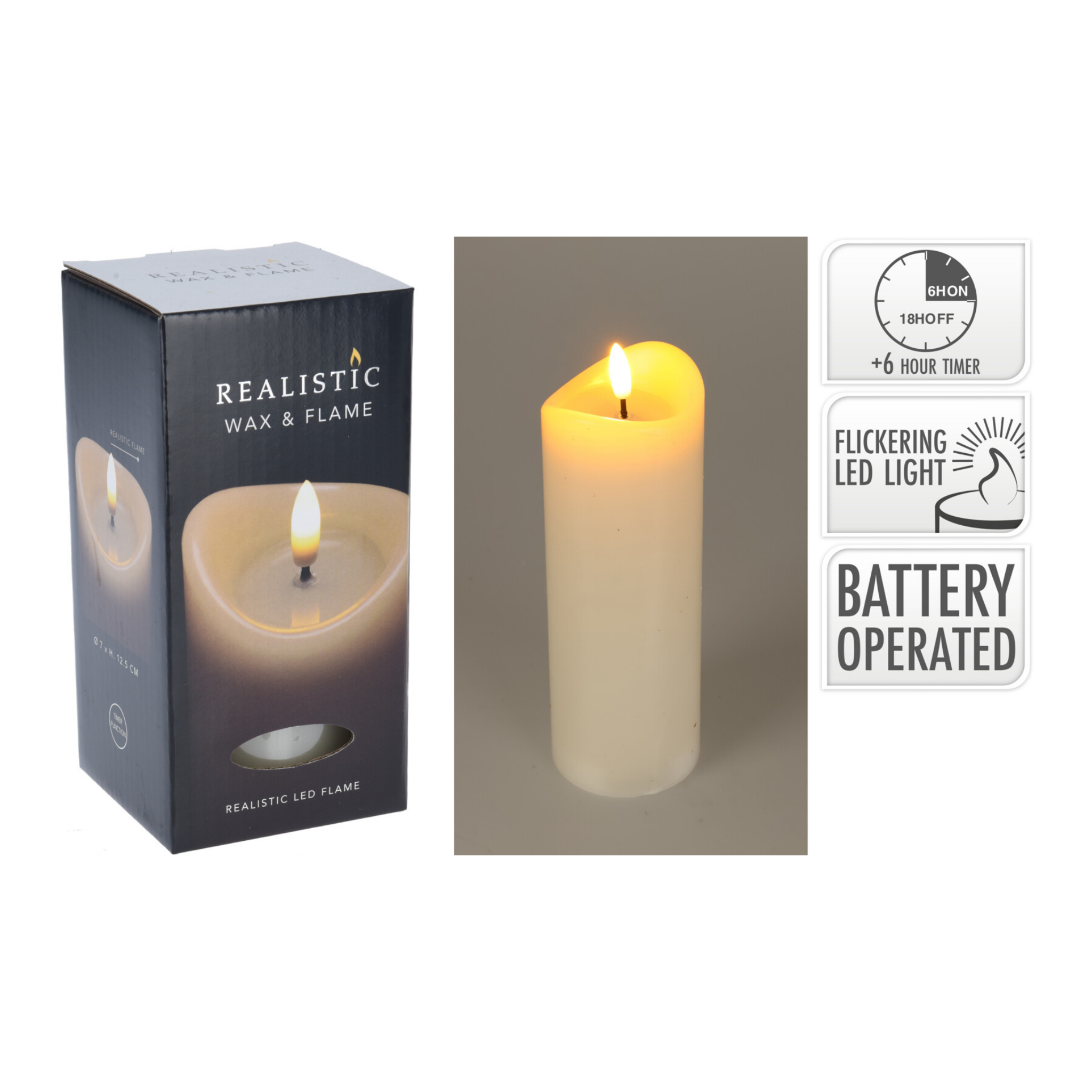 VELA MARFIL CON LED 7X12,5CM