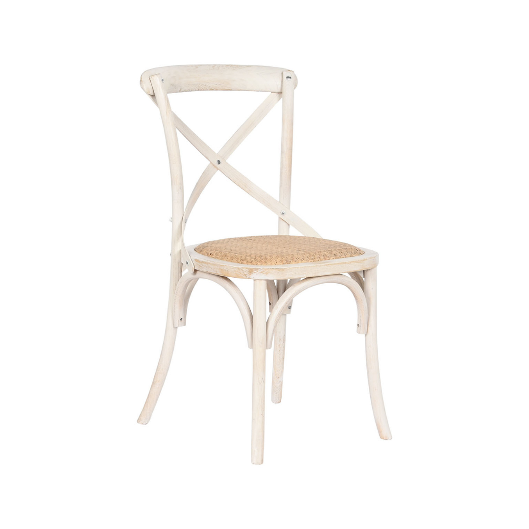 SET 3 SILLAS RUBBERWOOD MIMBRE CROSSBACK BLANCO