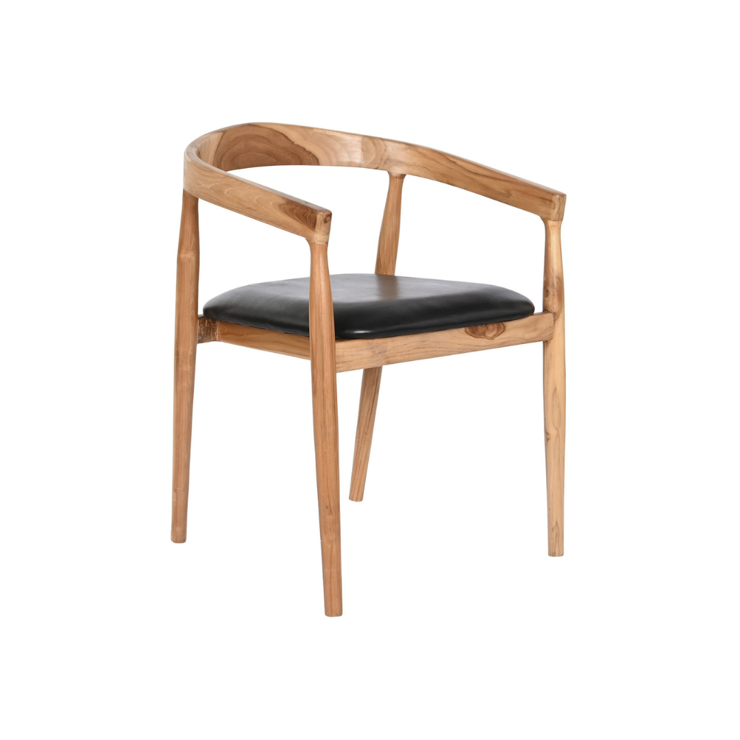 SET 2 SILLAS MADERA DE TECA Y PIEL NEGRA