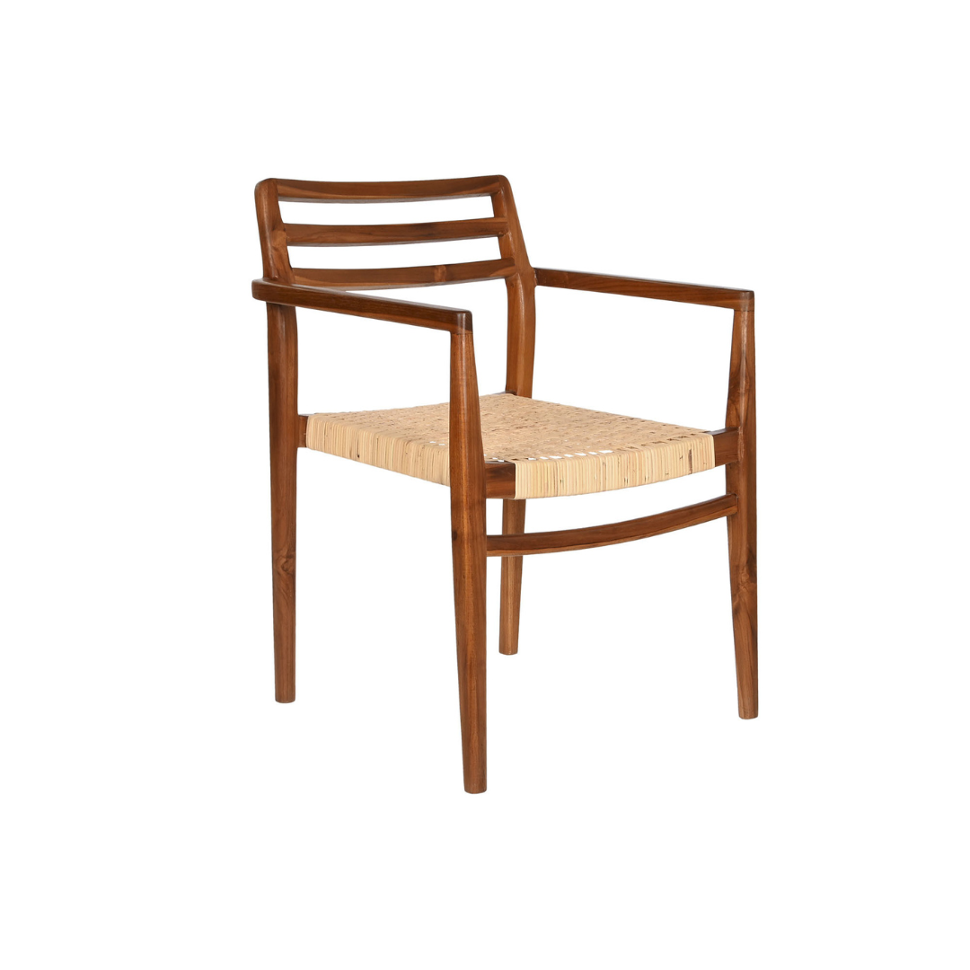 SET 2 SILLAS MADERA DE TECA Y RATAN MARRON