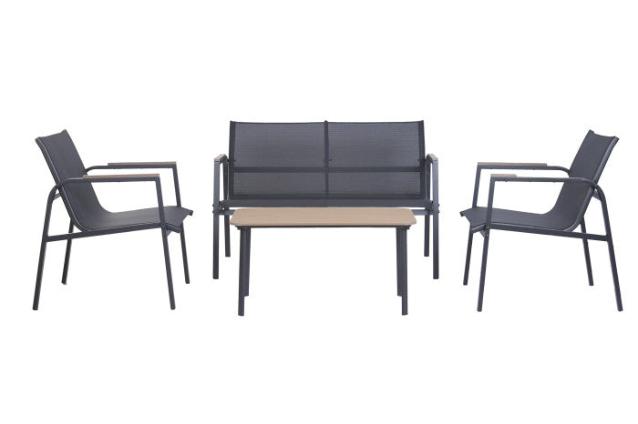 SOFA SET 4 ACERO TEXTILENE 119X70X64 SIMIL MADERA