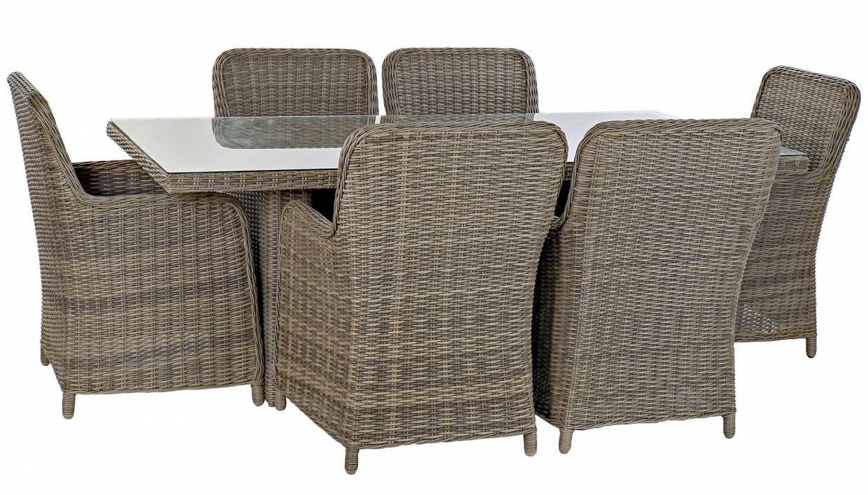 MESA COMEDOR SET 7 RATAN SINTETICO 200X100X75 5 MM