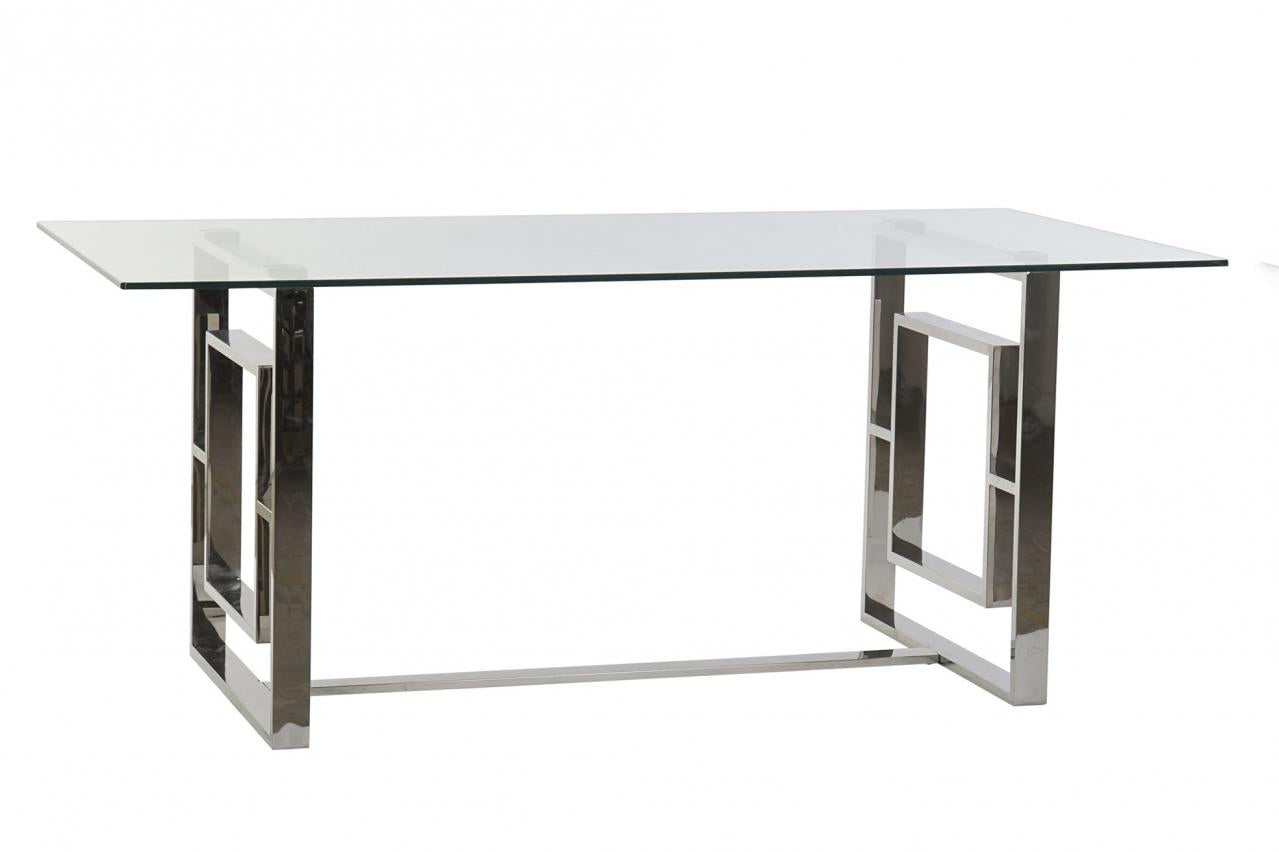 MESA COMEDOR ACERO CRISTAL 180X90X75