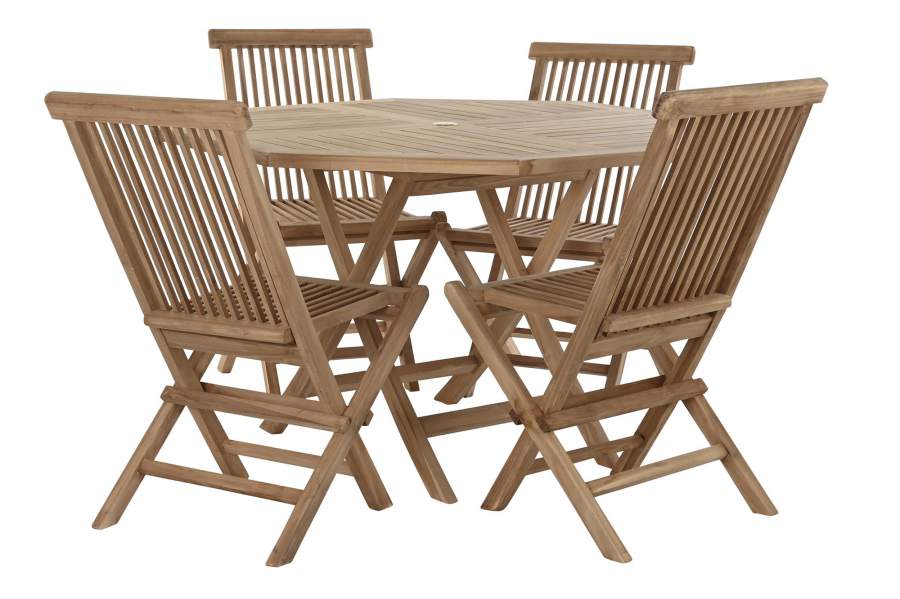 MESA COMEDOR SET 5 TECA 120X120X75 4 SILLAS PLEGAB