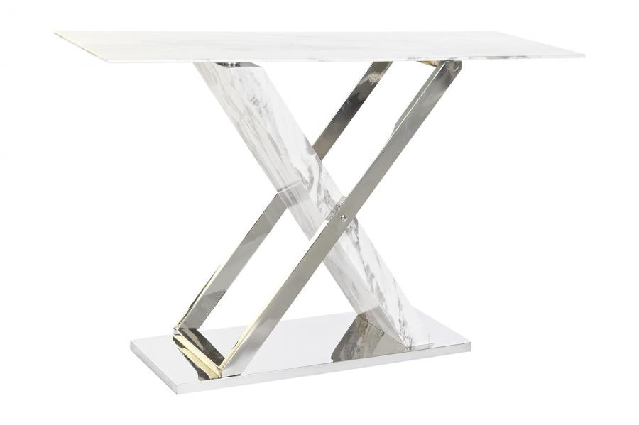 CONSOLA ACERO CRISTAL 120X40X75 SIMIL MARMOL