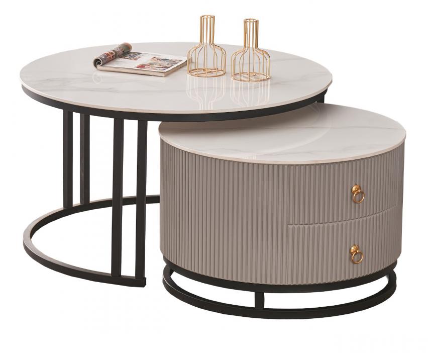 MESA CENTRO SET 2 PIEDRA SINTERIZADA 80X80X45