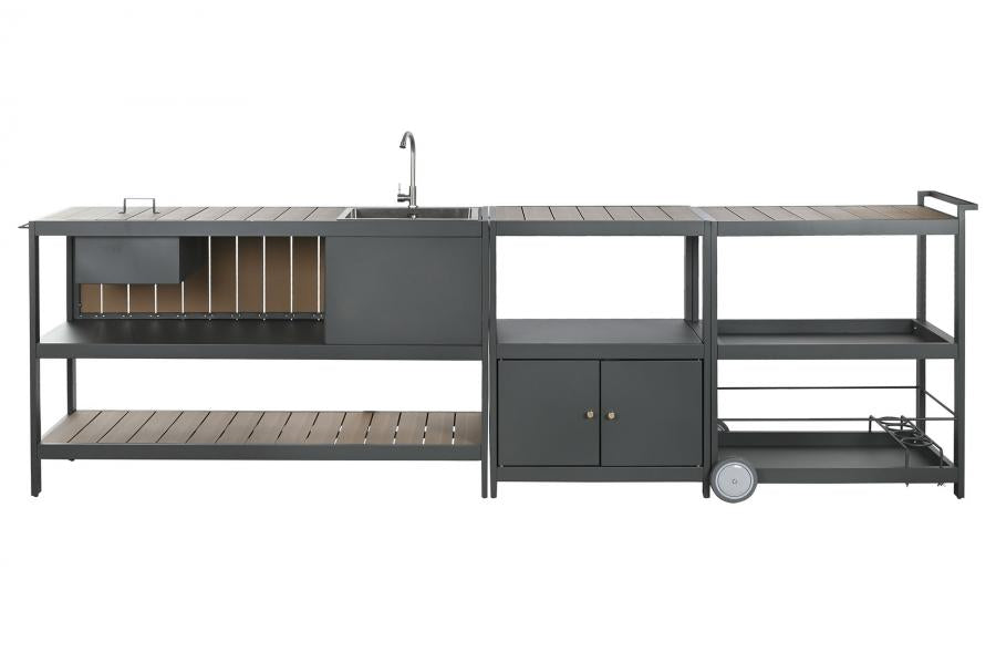ISLA COCINA SET 3 ALUMINIO POLYWOOD 236X50X91 GRIS