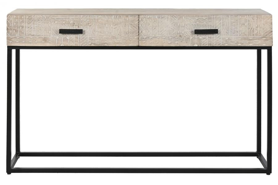 CONSOLA MANGO METAL 120X33X76 TALLADO BLANCO