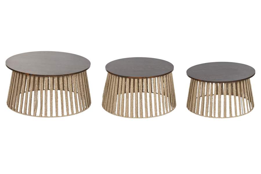 MESA CENTRO SET 3 FIBRA MDF 66X66X34 MARRON