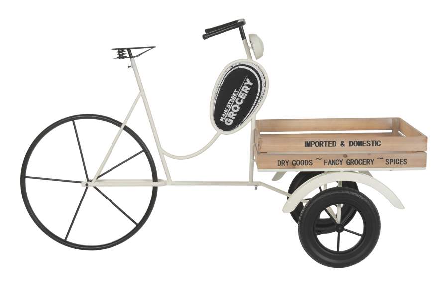 EXPOSITOR METAL MADERA 151X56X89 TRICICLO BLANCO