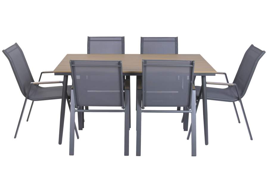 MESA COMEDOR SET 7 ACERO 150X90X73 6 COMENSALES